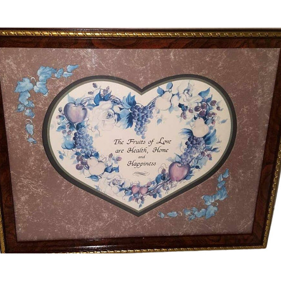 Vintage Retired Homco Home Interior The Fruits of Love 13”x 16” Framed Picture - Picture 1 of 8